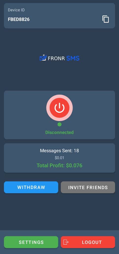 لوحة التحكم في FRONR SMS